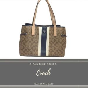 Coach Sig PVC Stripe Large Carryall Kahki/Navy